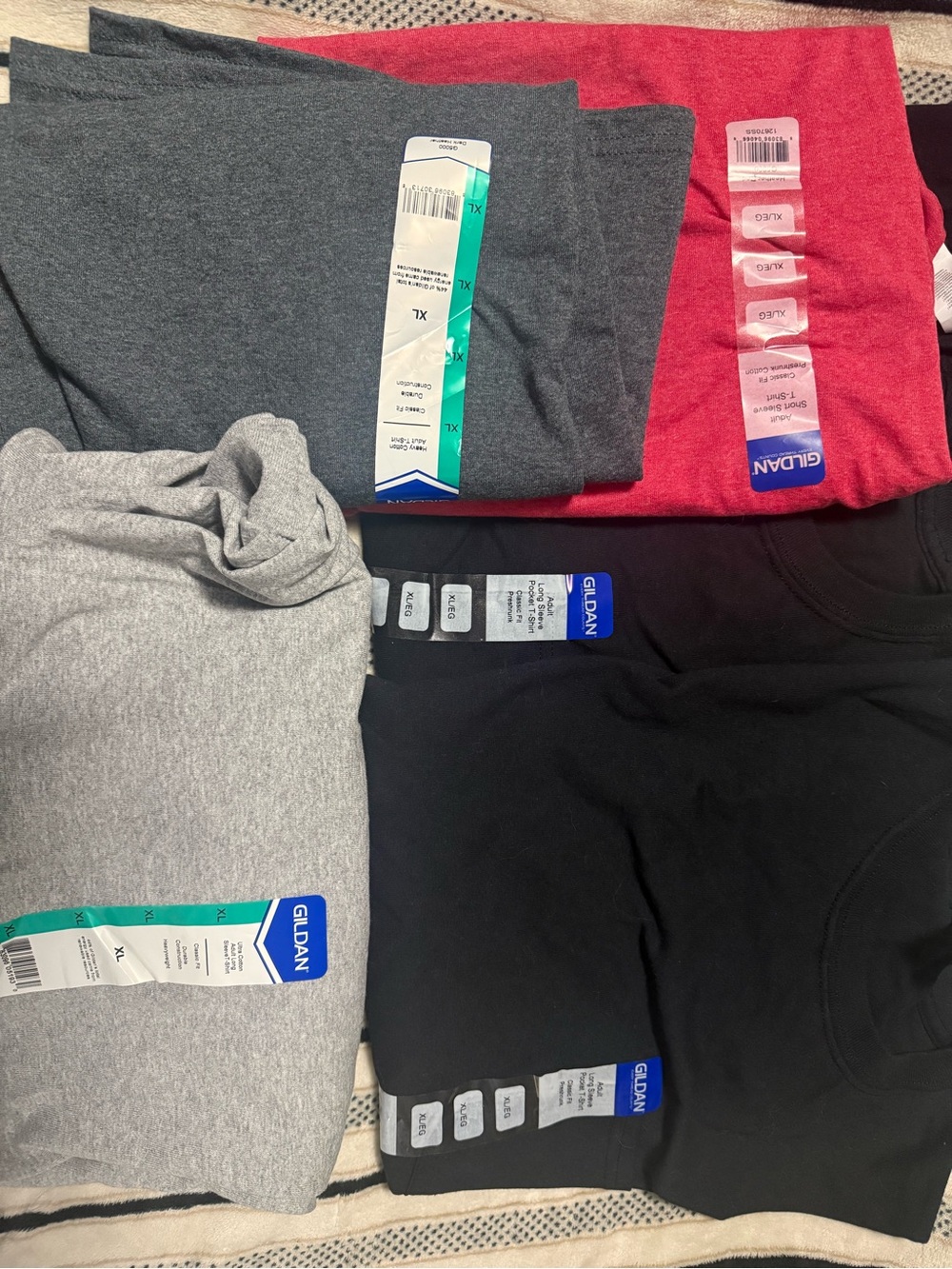 Gildan Crew Neck T-Shirt Bundle - Red, Charcoal, Light Gray, Black